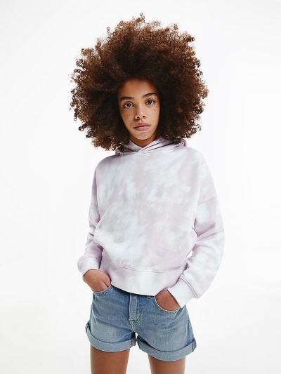 Calvin Klein Ruhák HU584825 | Calvin Klein Organic Cotton Cloud Print Lány Kapucnis Pulóver Levendul